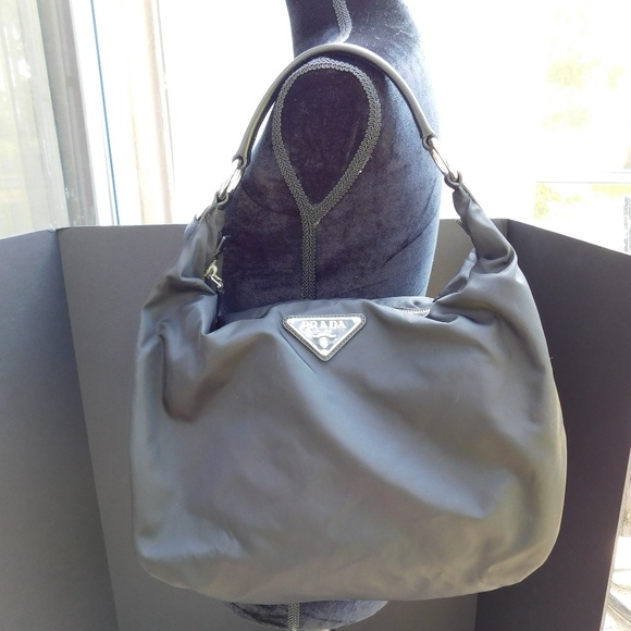 SOLD-Authentic Prada Black Nylon Leather Hobo Bag - Picture 2 of 8